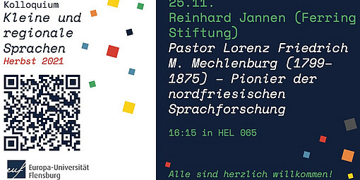 Veranstaltungshinweis Reinhard Jannen (Ferring Stiftung): Pastor Lorenz Friedrich M. Mechlenburg (1799–1875) – Pionier der nordfriesischen Sprachforschung 16:15 in HEL 065