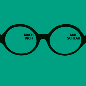 Logo des Studieninfotag 2023 zeigt eine schwarze Brille vor grünem Hintergrund, in den Brillengläsern steht der Text "Mach dich mal schlau"