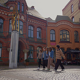 Eine Gruppe Studierender geht durch die Flensburger Innenstadt 