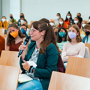 Picture of a student during a discussion