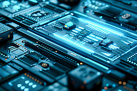 Nahaufnahme eines mikrochips und leiterplatte
