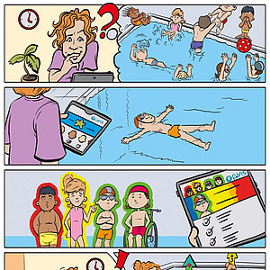 Comic des EuViS-Projekts: Eine App zur Diagnostik von Lernausgangslagen und der Gestaltung von passgenauem Schwimmunterricht