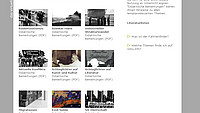 Screenshot der Seite Geschichte Unterrichten im Virtuellen Museum, zu sehen sind einzelne Kacheln mit Fotos die Seitennavigation