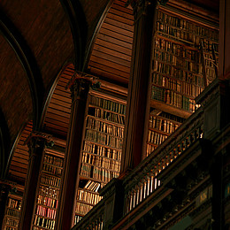 zeigt das innere einer historische Bibliothek von unten 