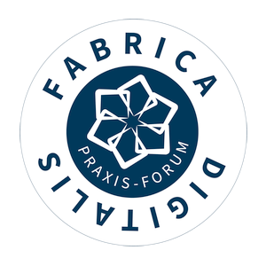 Logo der FabricaDigitalis Praxis-Foren mit verschiedenen Formen, die ineinander greifen und in der Mitte eine neue Form (eine Sternform) bilden