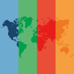 Bild von einer vereinfachten Weltkarte in bunten Farben