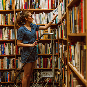 picture of woman in library
