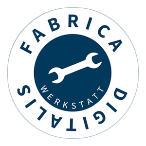 Logo der FabricaDigitalis Praxis-Werkstätten: Kreis mit Schraubenschlüssel-Werkzeug