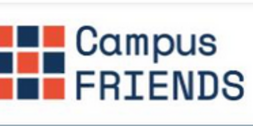 CampusFriends geschrieben mit orange und blaue quadraten