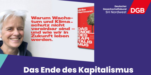 Das Bild zeigt eine Ankündigung für die Lesung "Das Ende des Kapitalismus" mit Ulrike Herrmann.