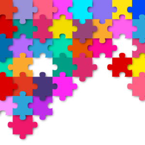 Grafik eines Puzzles mit verschiedenfarbigen Puzzleteilen