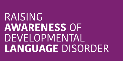 Lila Logo mit weißer Schrift "Raising Awareness of developmental language disorder"