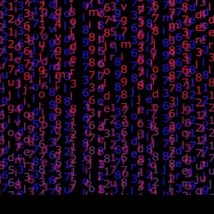 Vorhang aus Buchstaben und Zahlen, angelehnt an eine Darstellung im Film Matrix
